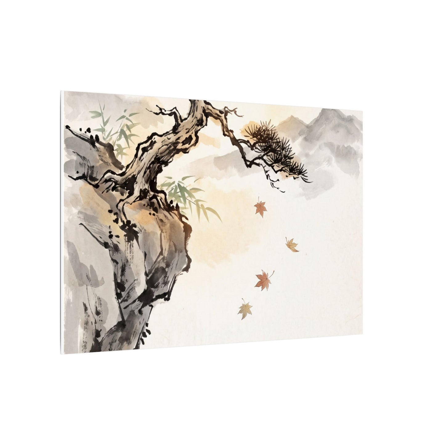 Peaceful Pine Tree Canvas Art - Sumi E Zen