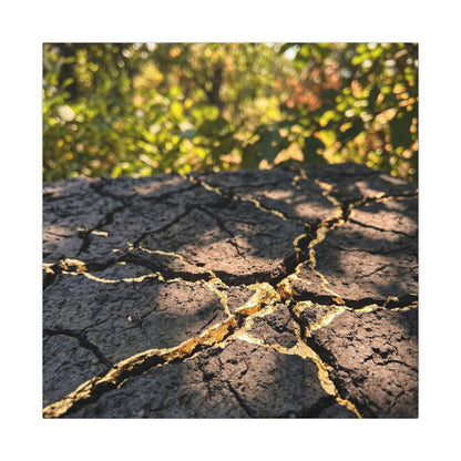 Shibui Cracked Earth Canvas Art - Kintsugi Gold Repair