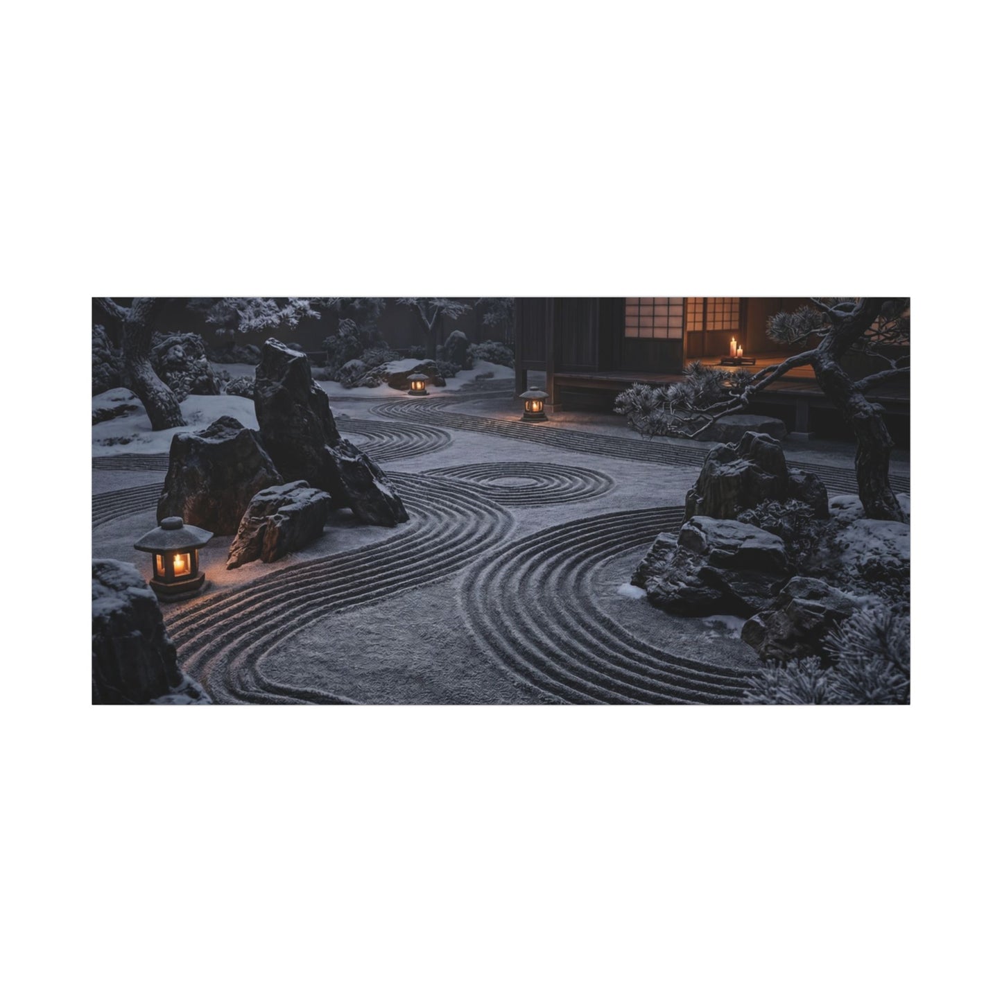 Candlelight Rock Garden Canvas Art - Dark Japandi Fukinsei