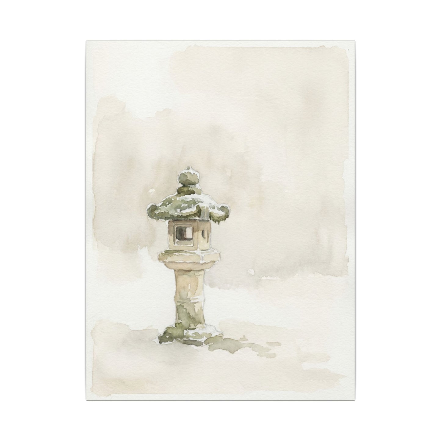 Stone Lantern Winter Canvas Art | Japandi Earthy Design