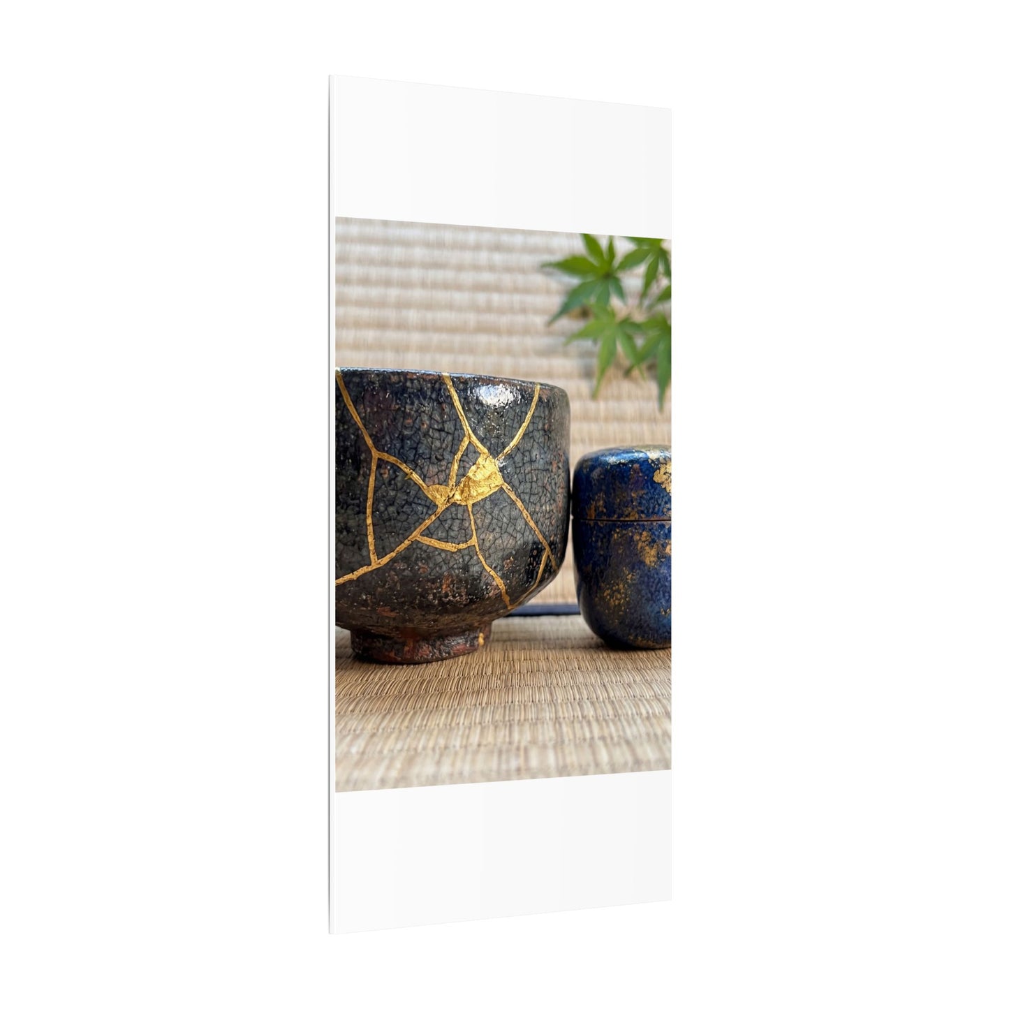 Tea Ceremony Crackle Gold Canvas Art | Philosophical Kintsugi Art