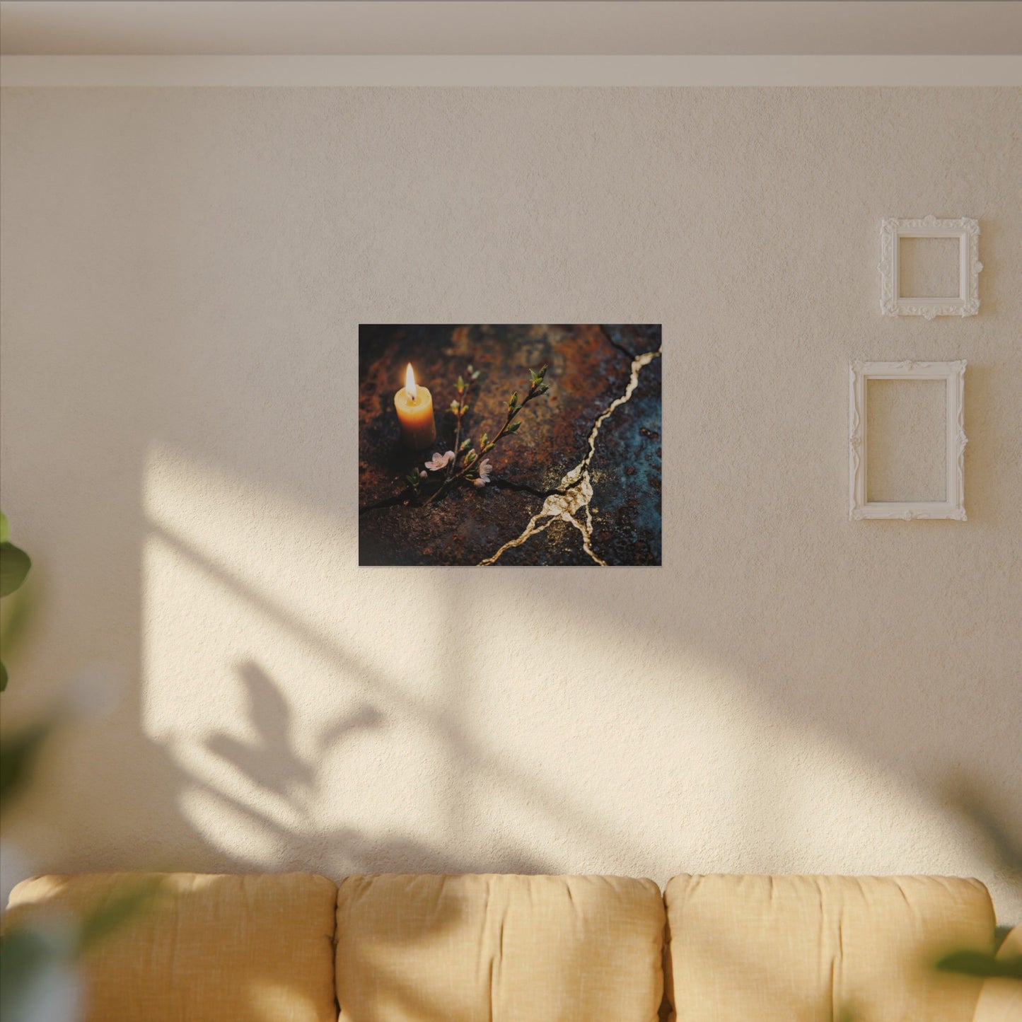 Kintsugi Rust Patina in Candlelight | Gold Repair Canvas Art