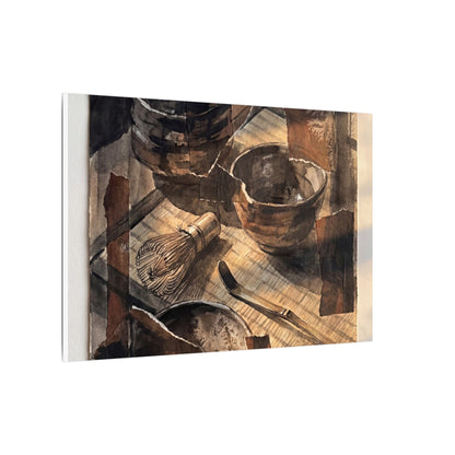 Tea Ceremony Charcoal Ink Canvas Art | Luxurious Dark Japandi Art