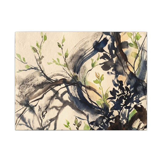 Ma Shadow Play Canvas Art - Dark Japandi Charcoal Ink