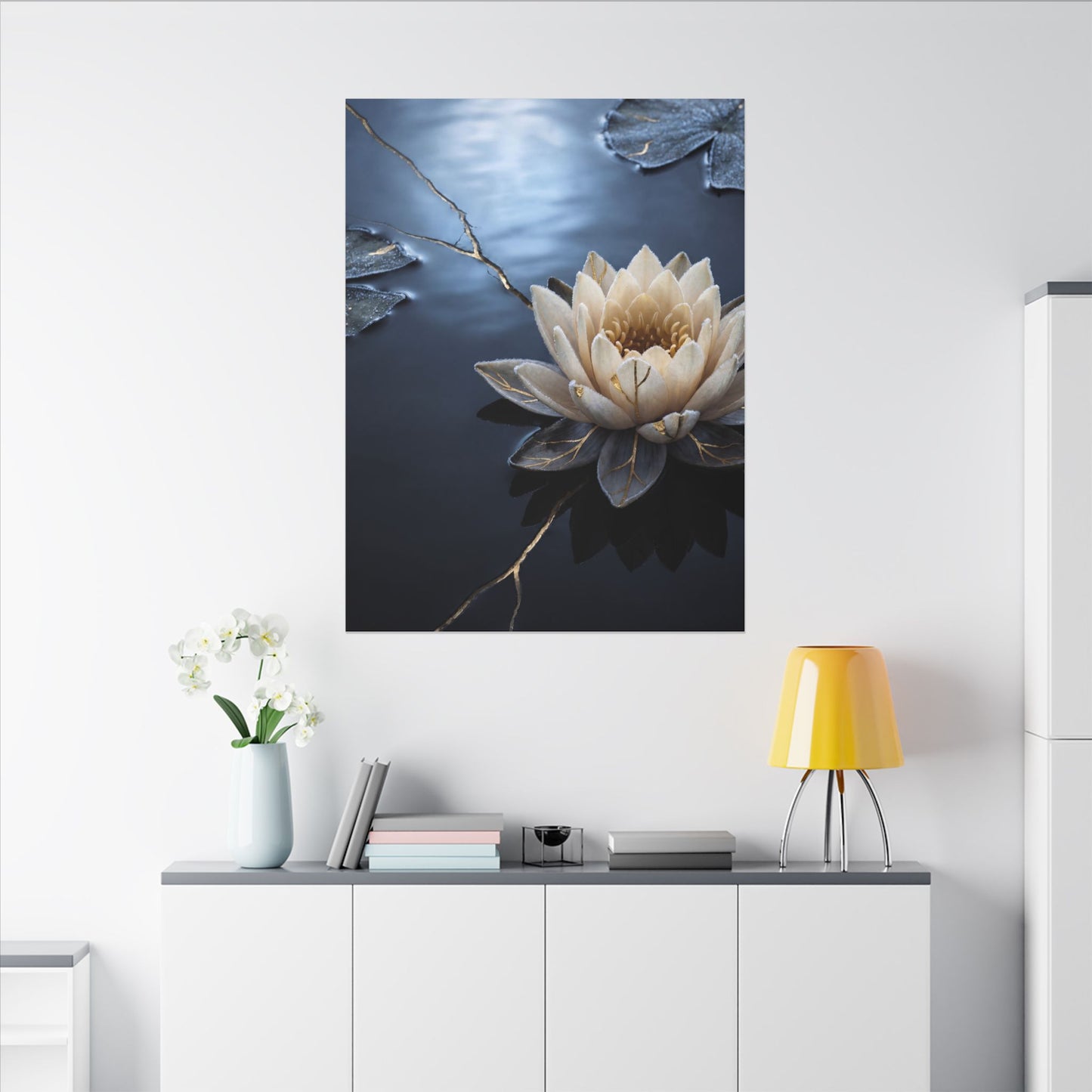 Beautiful Lotus Flower Canvas Art - Gold Vein Kintsugi