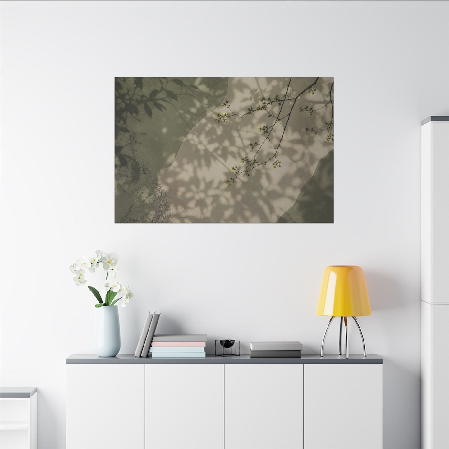 Neutral Shadow Play Canvas Art - Japanese Pattern Japandi