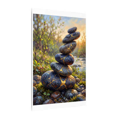 Spring River Stones Gold Repair Canvas Art | Healing Decor