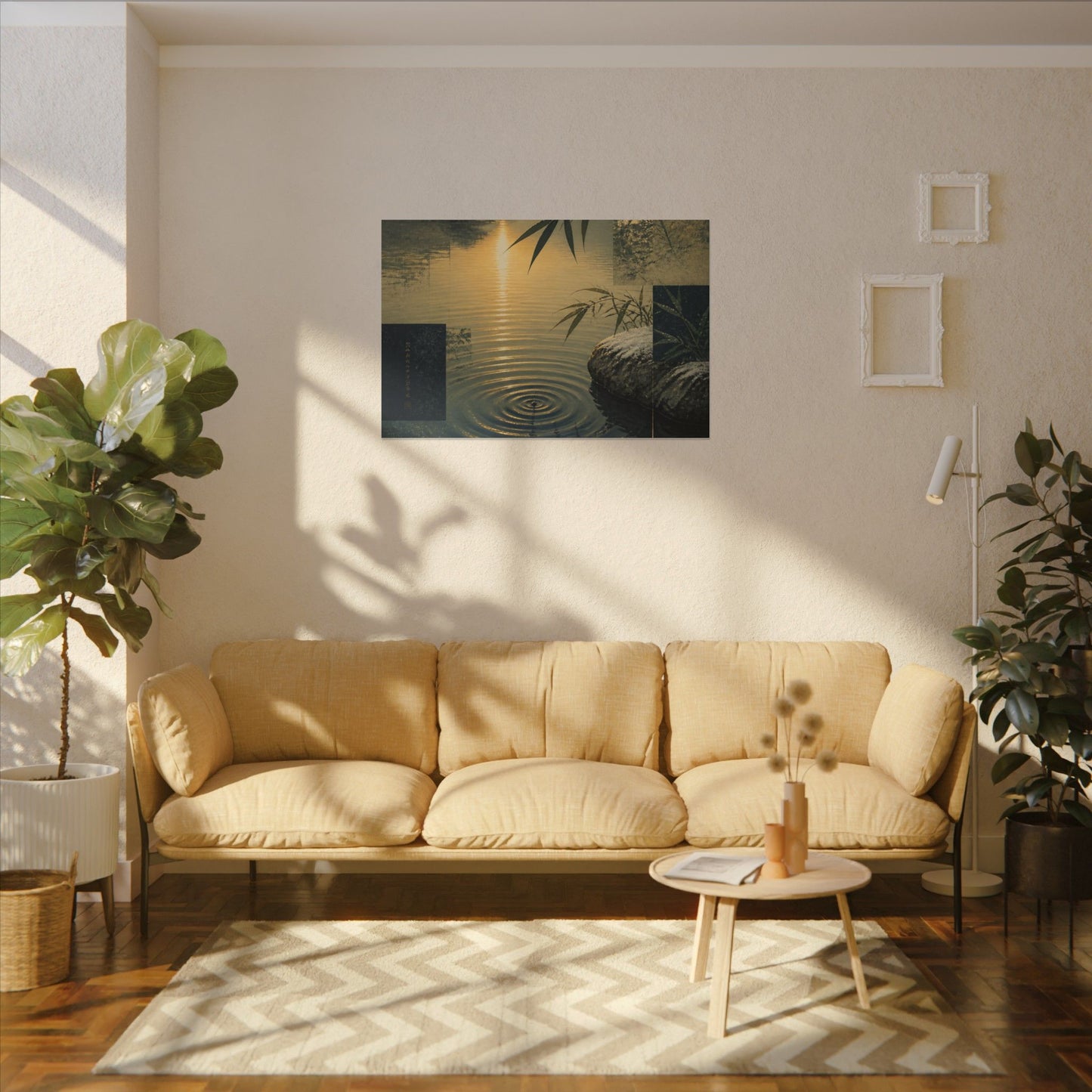 Zen Water Ripple in Golden Hour | Ukiyo E Inspired Canvas Art