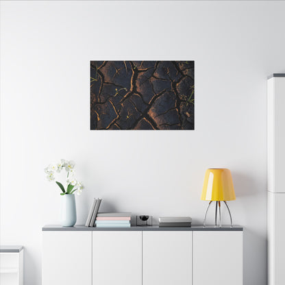 Cracked Earth Moody Minimal Canvas Art | Luxurious Dark Japandi Art