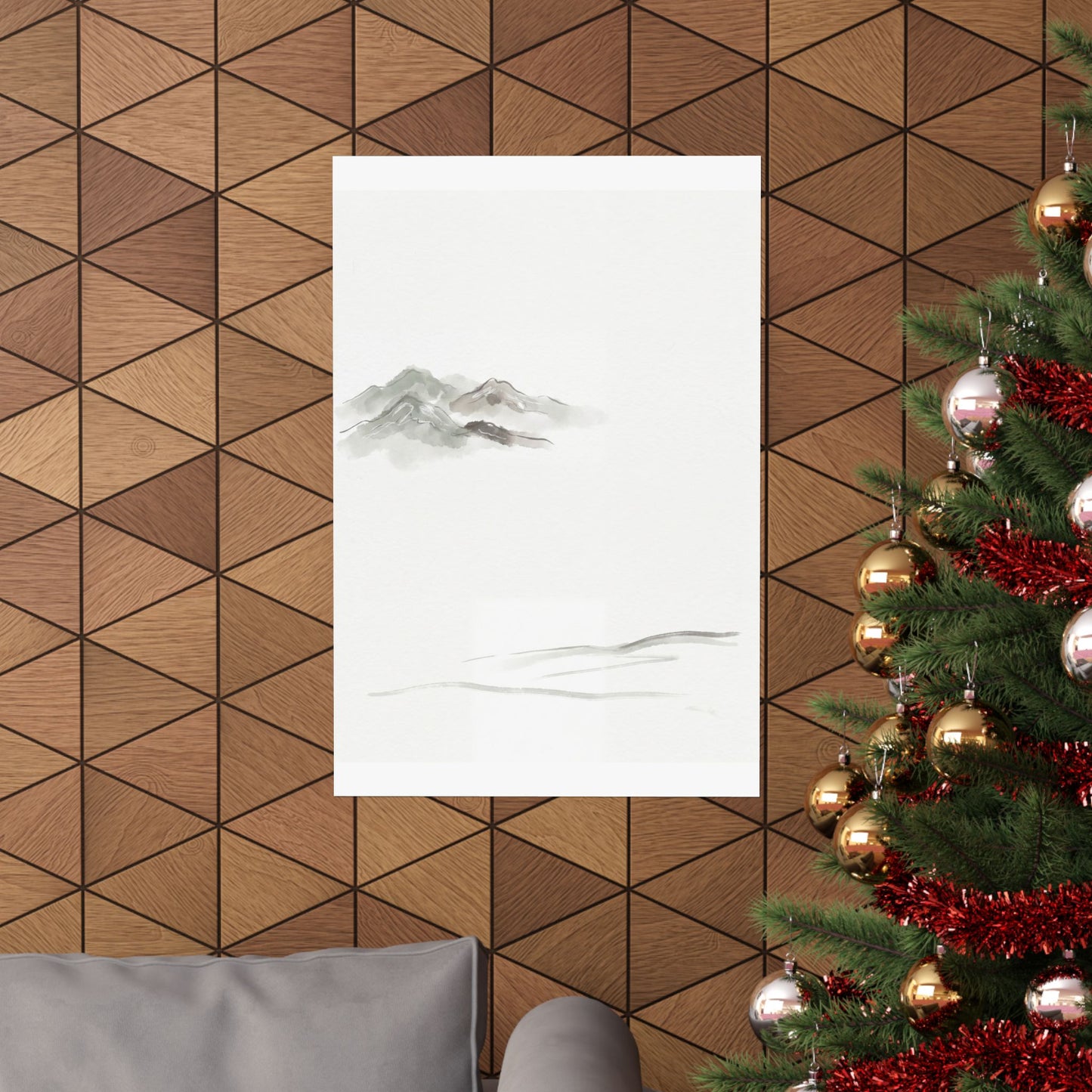 Japandi Mountain Mist in Overcast | Minimal Line Wall Art Print
