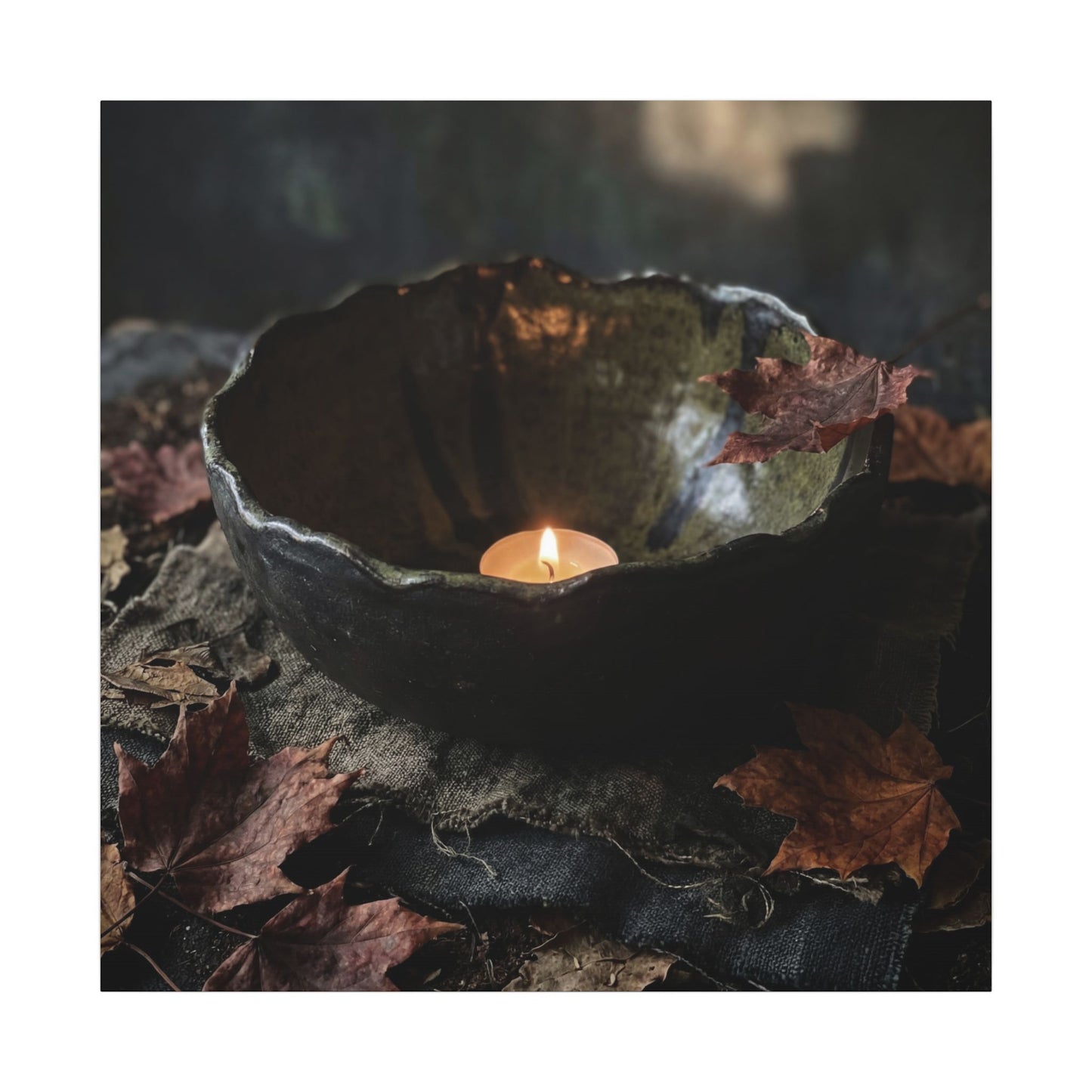 Candlelight Ceramic Bowl Canvas Art - Dark Japandi Kanso