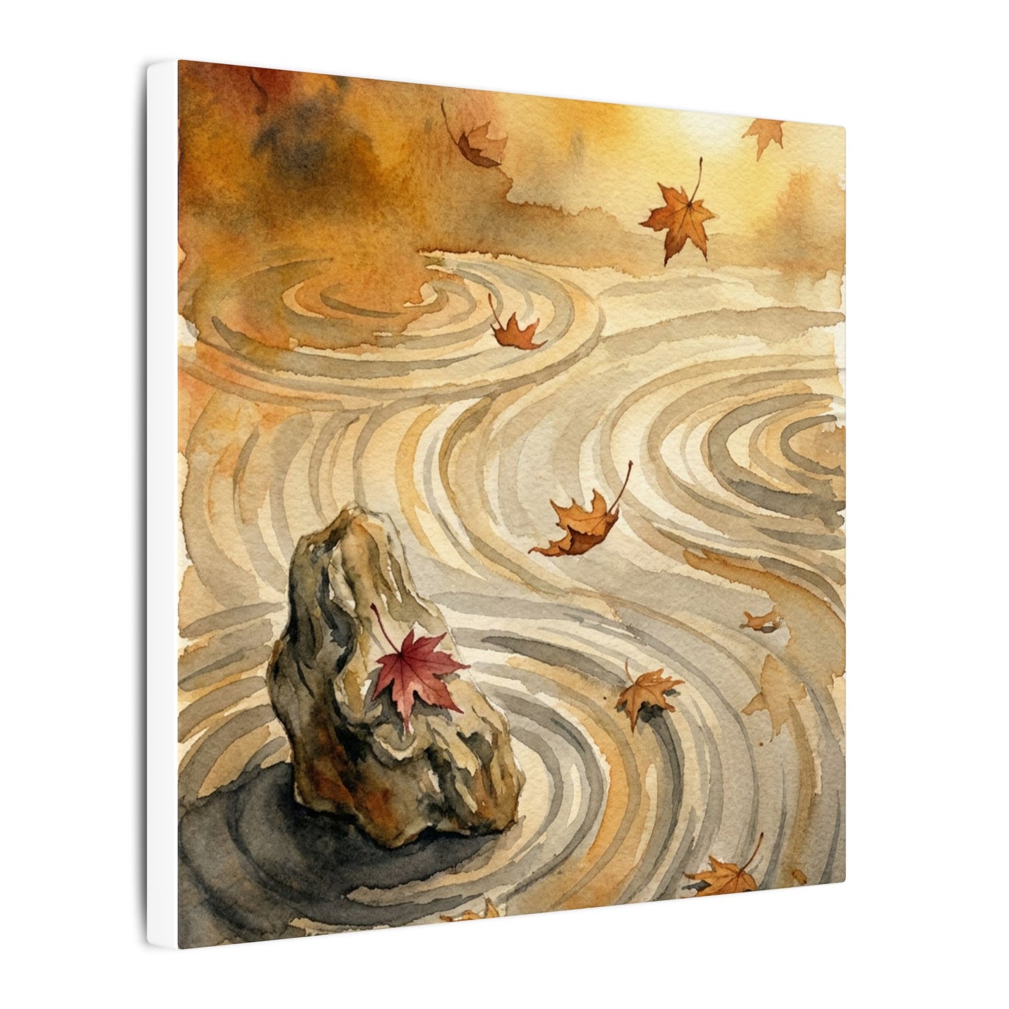 Autumn Rock Garden Watercolor Canvas Art | Neutral Decor
