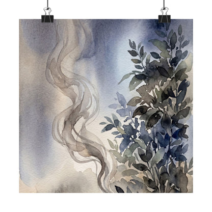 Japandi Incense Smoke in Moonlight | Watercolor Wall Art Print