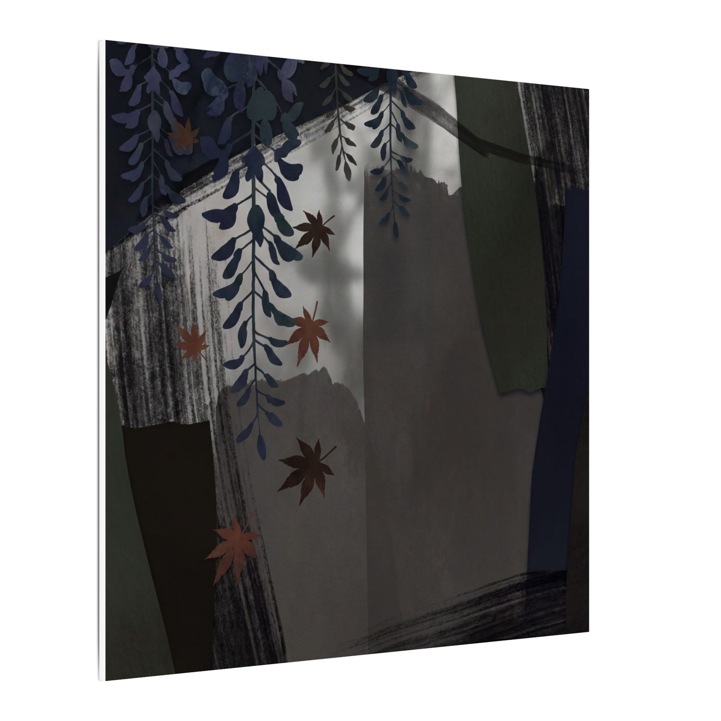 Wisteria Autumn Canvas Art | Dark Japandi Moody Design