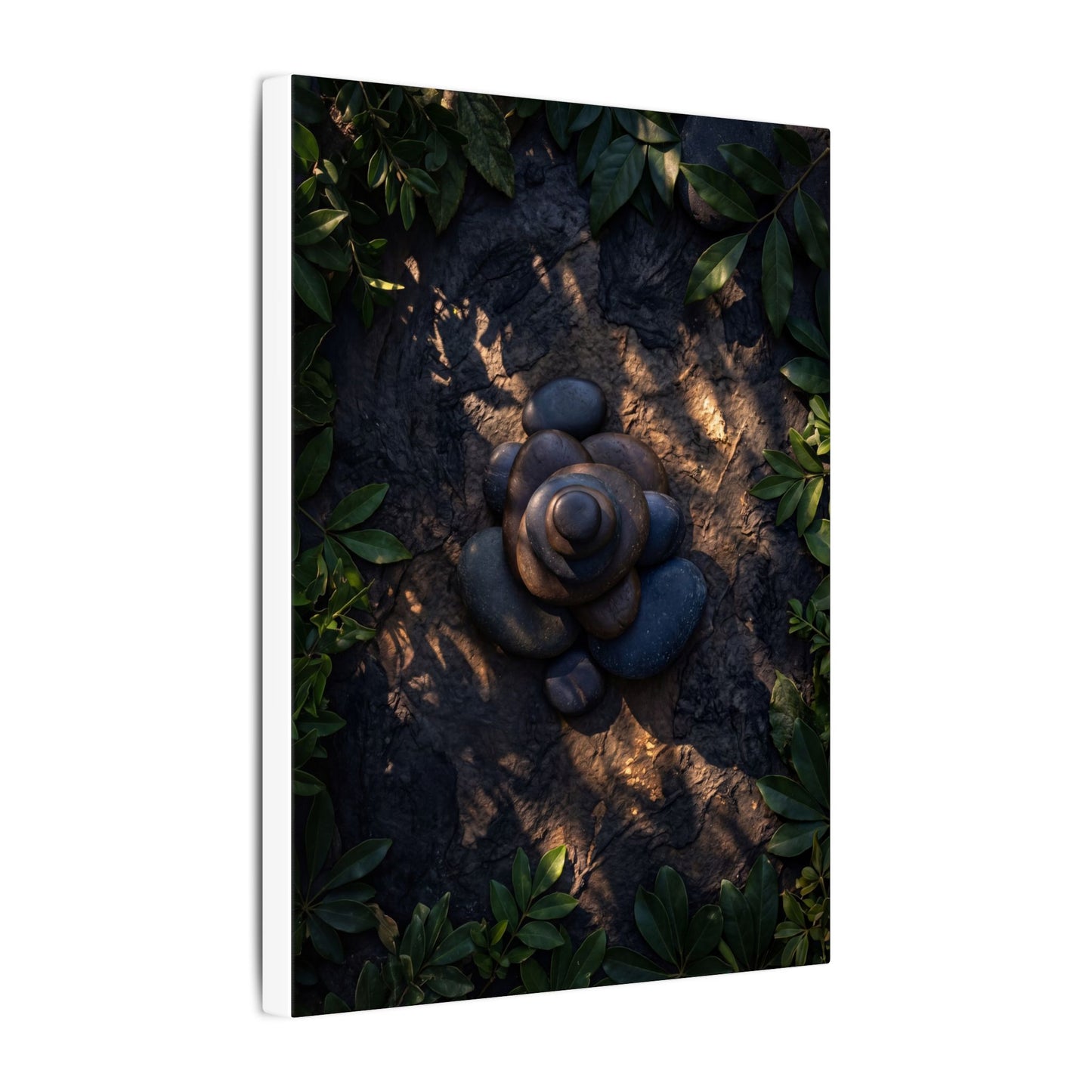 Ma River Stones Canvas Art - Dark Japandi Dark Texture