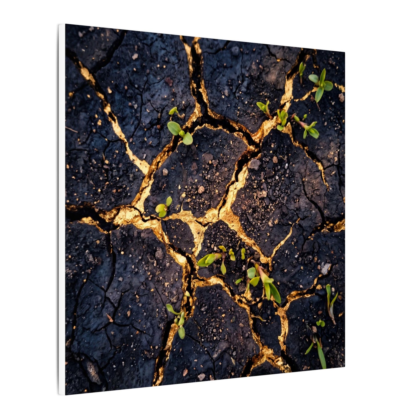 Spring Cracked Earth Crackle Gold Canvas Art | Healing Decor