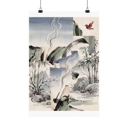 Serene Incense Smoke Wall Art Print - Sumi E Zen
