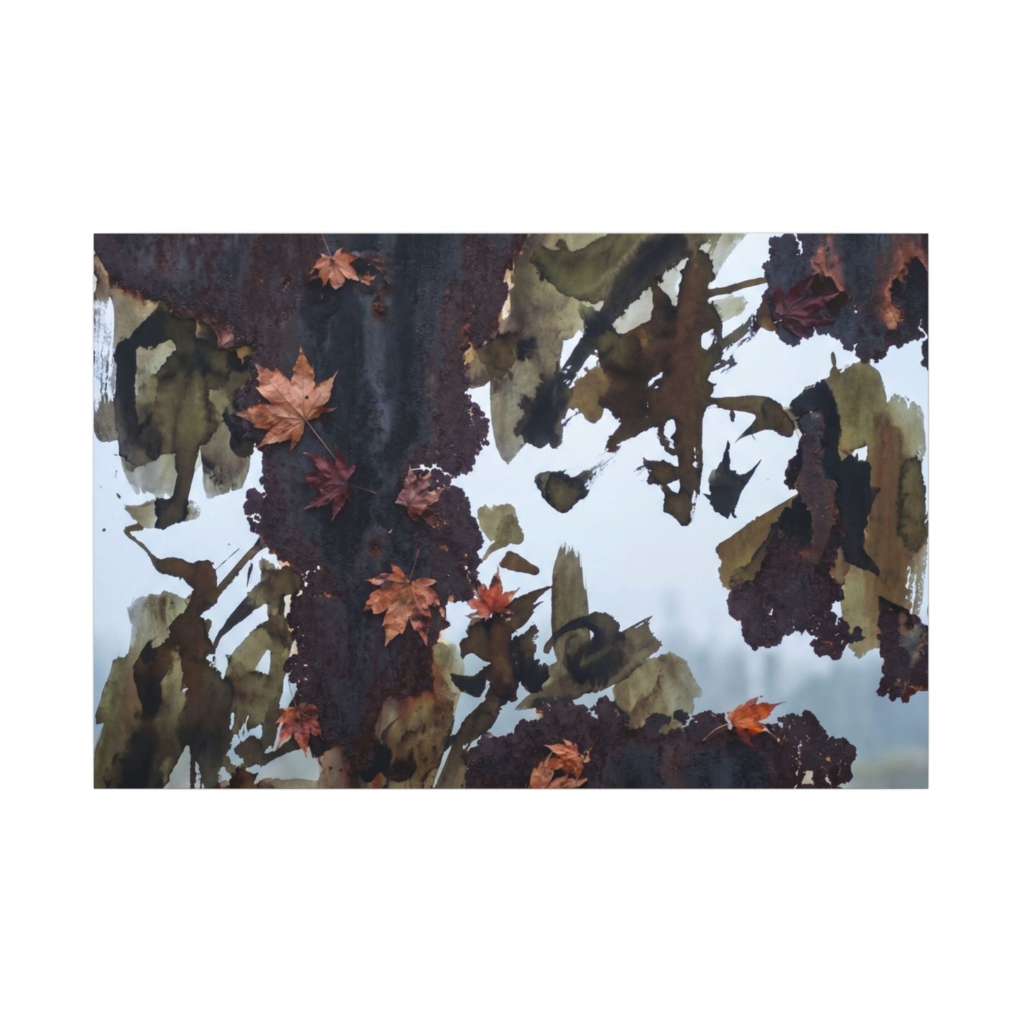Rust Patina Charcoal Ink Canvas Art | Sophisticated Dark Japandi Art
