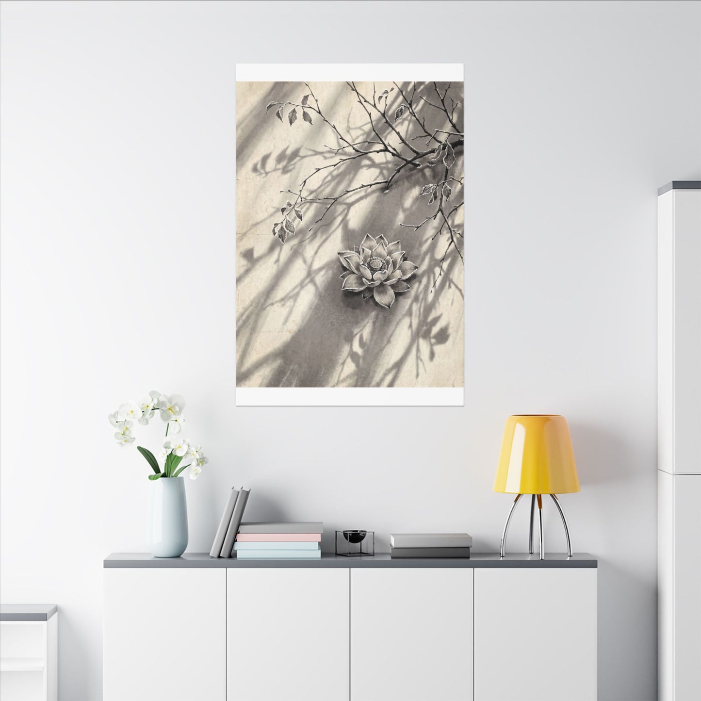 Winter Lotus Flower Sumi E Canvas Art | Contemplative Decor