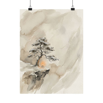 Warm Pine Tree Wall Art Print - Watercolor Japandi