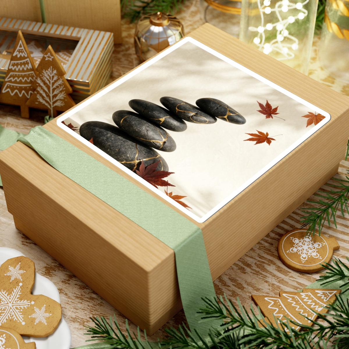 Autumn River Stones Crackle Gold Sticker | Artful Decor