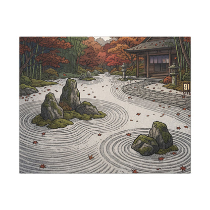Autumn Rock Garden Ukiyo E Inspired Canvas Art | Peaceful Decor Art Print