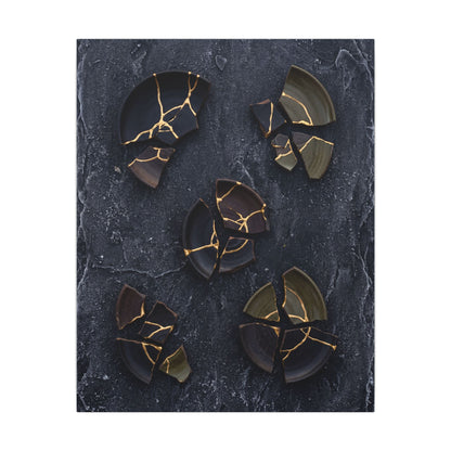 Broken Pottery Canvas Art | Winter Dark Japandi Shadow Zen Art