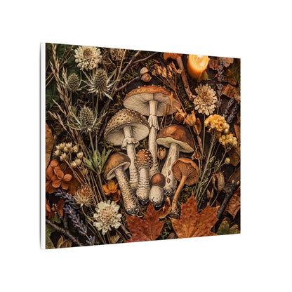 Autumn Dried Flowers Mushroom Illustration Canvas Art | Earthy Decor
