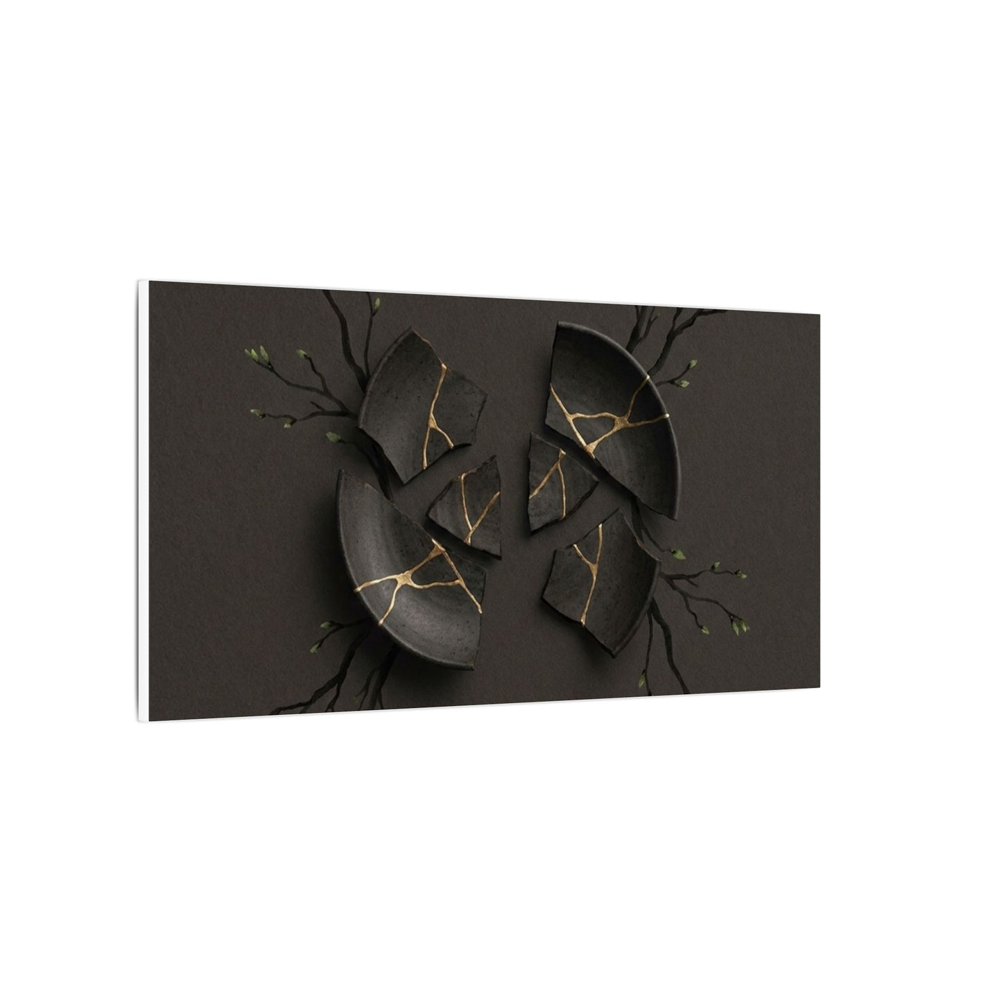 Sophisticated Broken Pottery Canvas Art - Charcoal Ink Dark Japandi