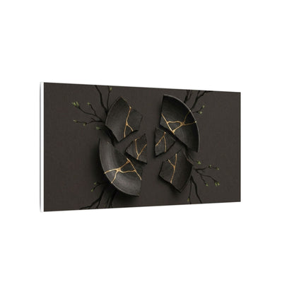 Sophisticated Broken Pottery Canvas Art - Charcoal Ink Dark Japandi
