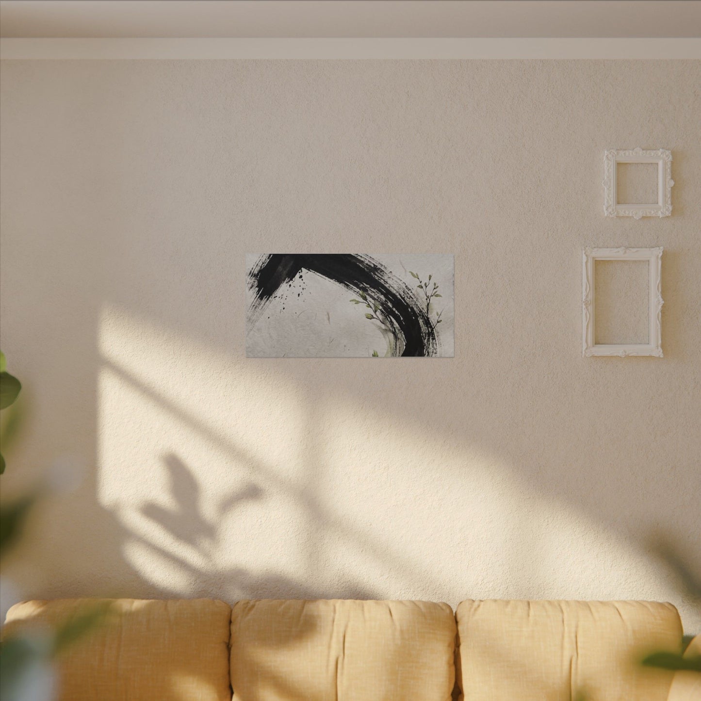 Ink Brushstroke Spring Canvas Art | Dark Japandi Sophisticated Design