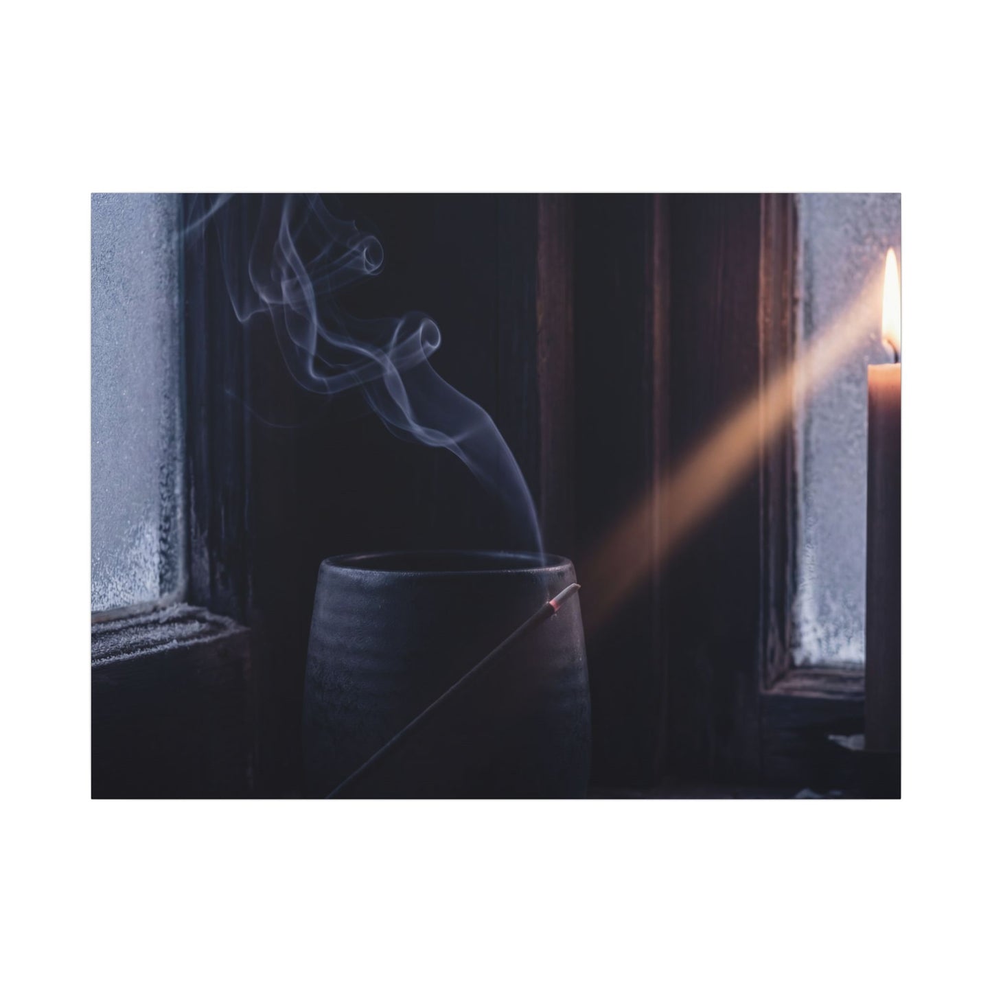 Incense Smoke Winter Canvas Art | Dark Japandi Sophisticated Design Art Print