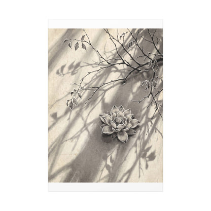 Winter Lotus Flower Sumi E Canvas Art | Contemplative Decor