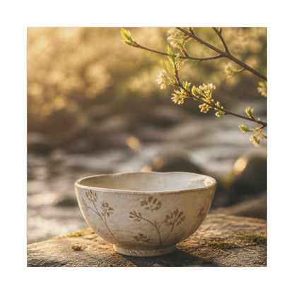 Neutral Ceramic Bowl Canvas Art - Japanese Pattern Japandi