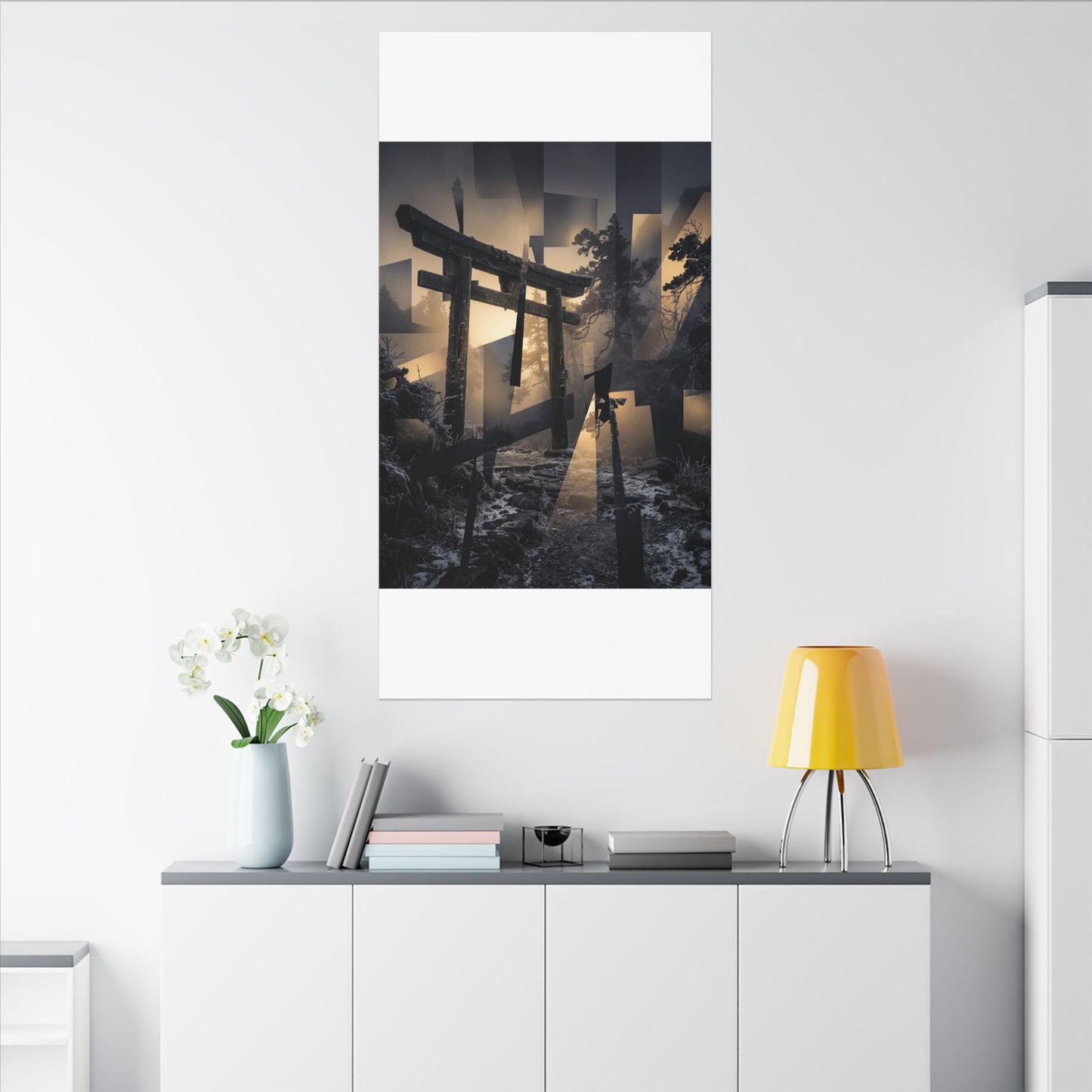Winter Torii Gate Moody Minimal Canvas Art | Bold Decor