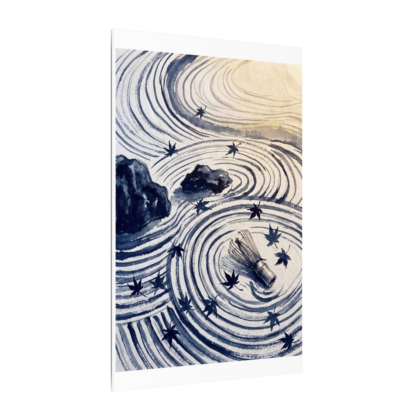 Zen Rock Garden in Golden Hour | Sumi E Canvas Art