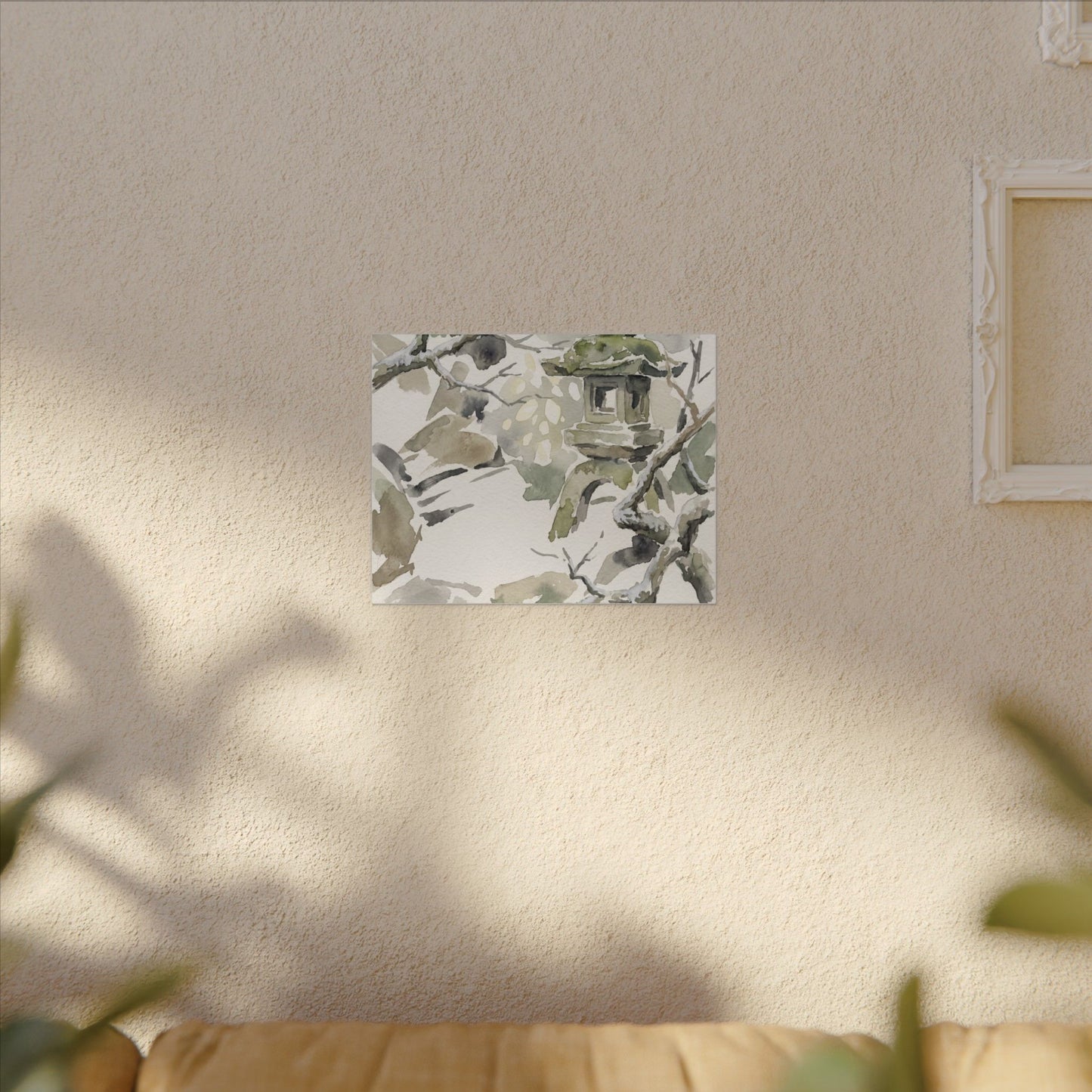 Elegant Stone Lantern Canvas Art - Watercolor Japandi
