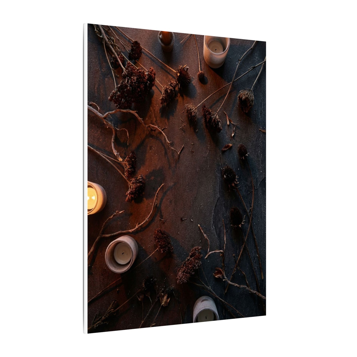 Dried Flowers Canvas Art | Winter Dark Japandi Moody Minimal Art