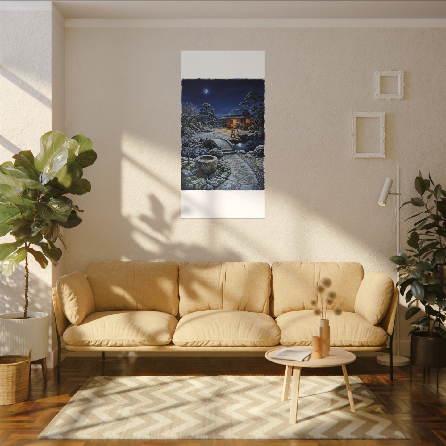Moonlit Garden Winter Canvas Art | Kintsugi Artful Design