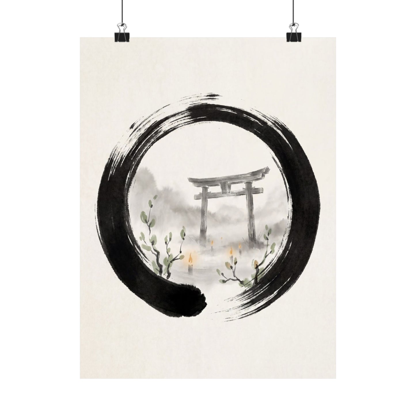 Spring Torii Gate Enso Wall Art Print | Calm Decor Art Print