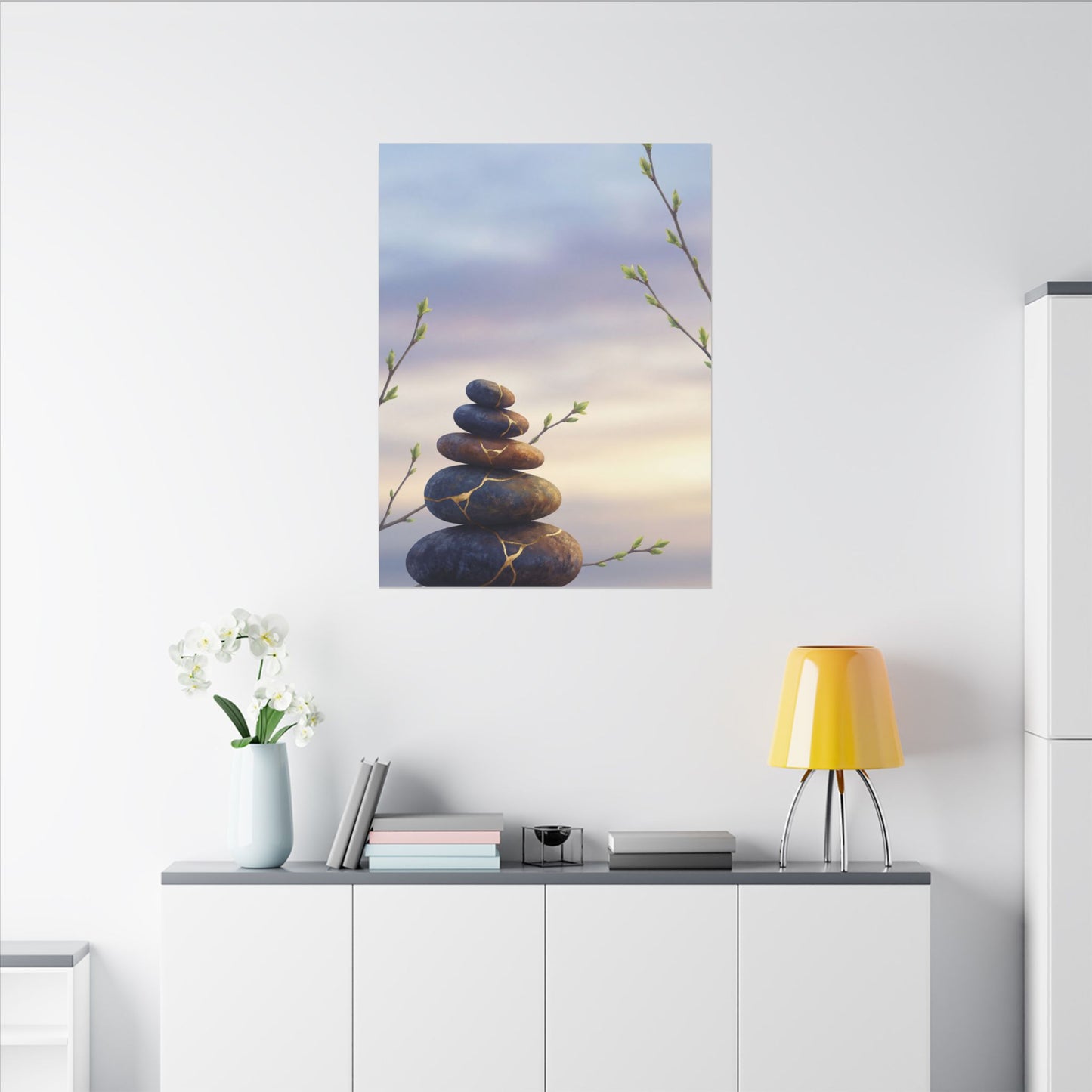 Spring River Stones Gold Vein Canvas Art | Philosophical Decor