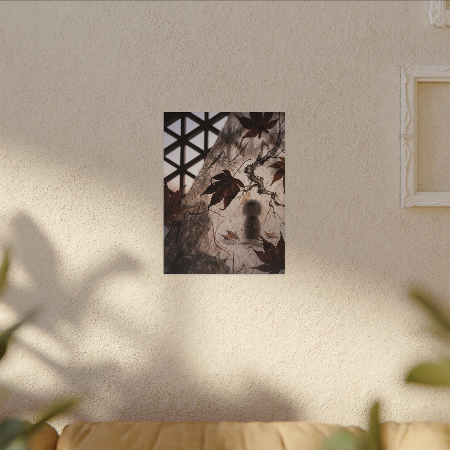 Shoji Screen Autumn Canvas Art | Dark Japandi Atmospheric Design