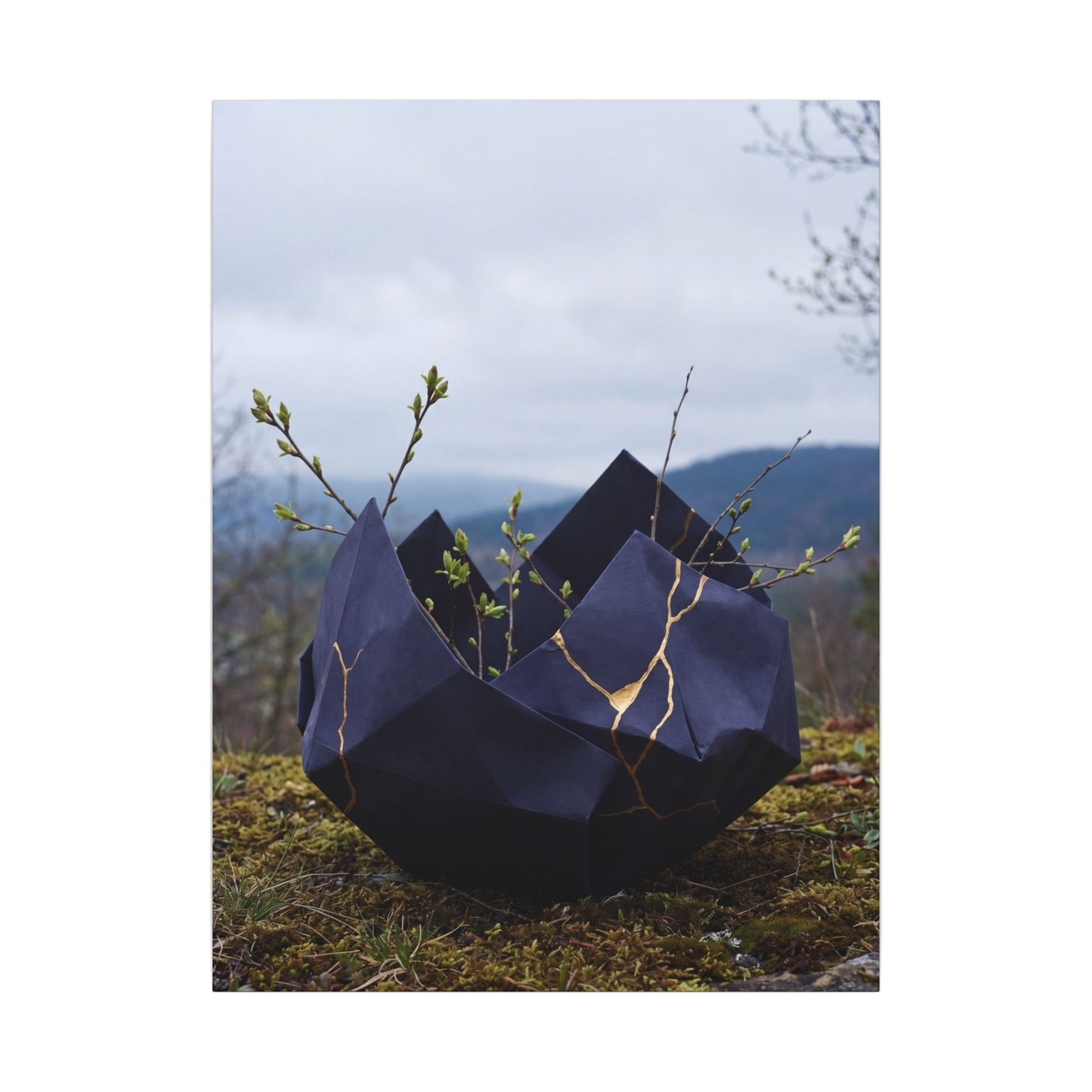 Paper Fold Canvas Art | Spring Kintsugi Gold Repair Art