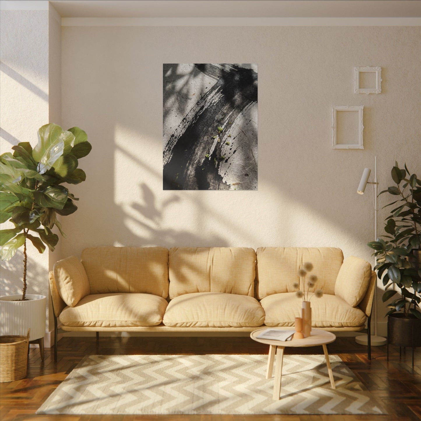 Ink Brushstroke Canvas Art | Spring Dark Japandi Moody Minimal Art
