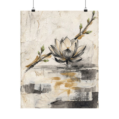 Seijaku Lotus Flower Wall Art Print - Japandi Texture