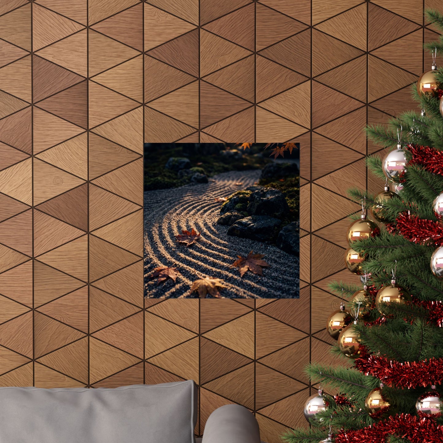Rock Garden Autumn Wall Art Print | Dark Japandi Atmospheric Design