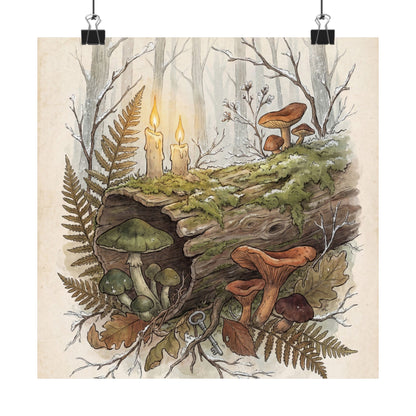 Winter Wild Mushrooms Herbarium Wall Art Print | Rustic Decor Art Print