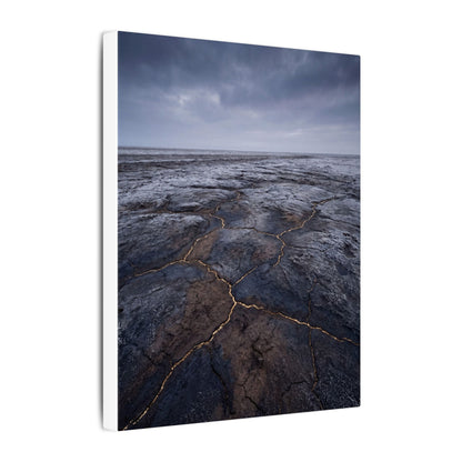 Dark Japandi Cracked Earth in Overcast | Dark Texture Canvas Art