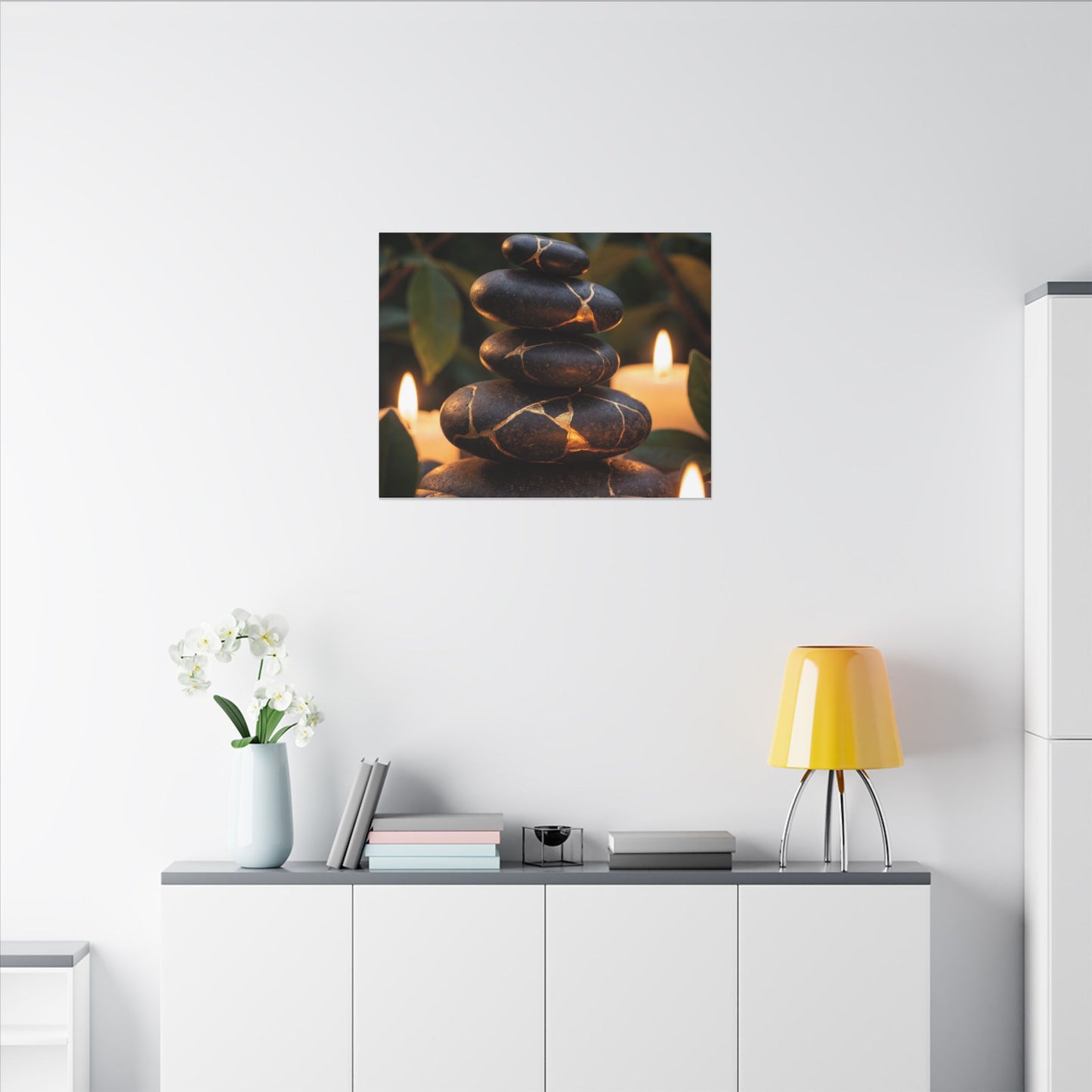 Summer River Stones Gold Vein Canvas Art | Philosophical Decor
