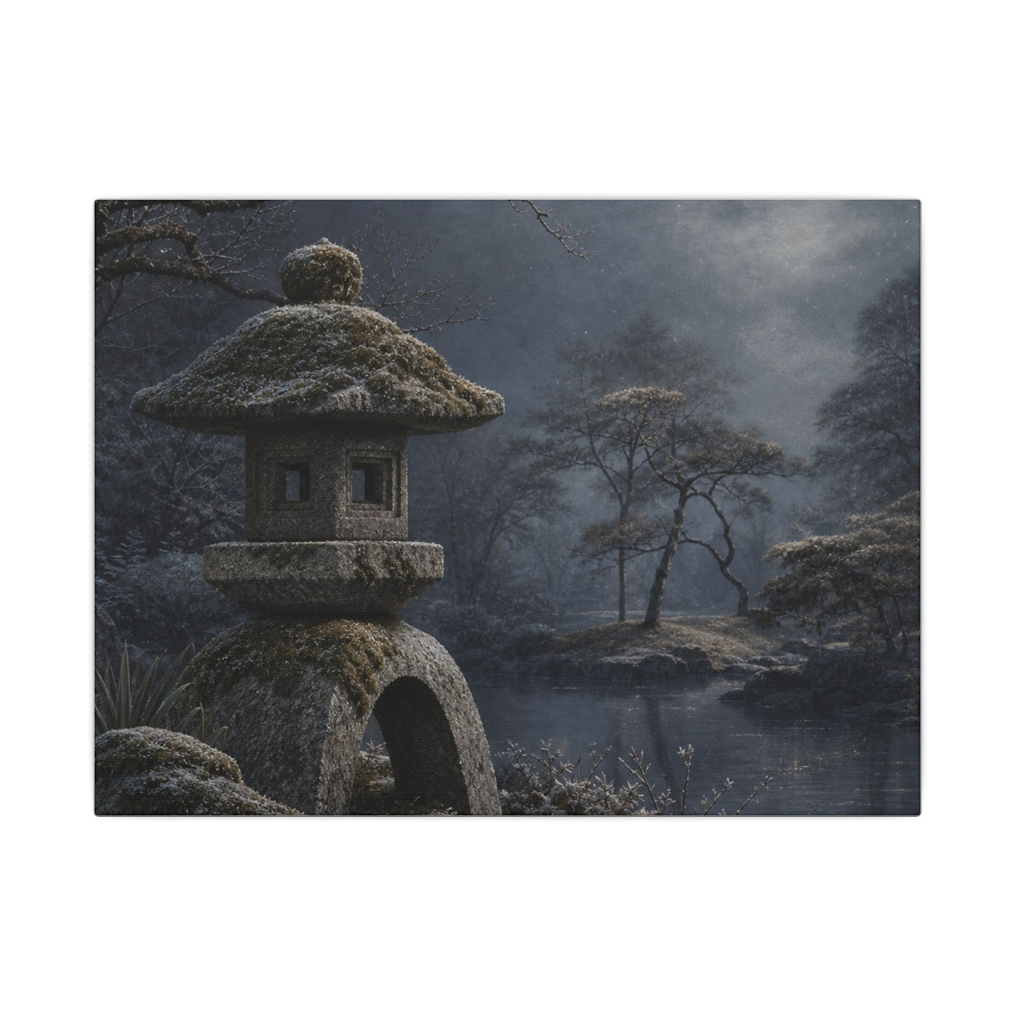 Stone Lantern Canvas Art | Winter Japandi Japanese Pattern Art